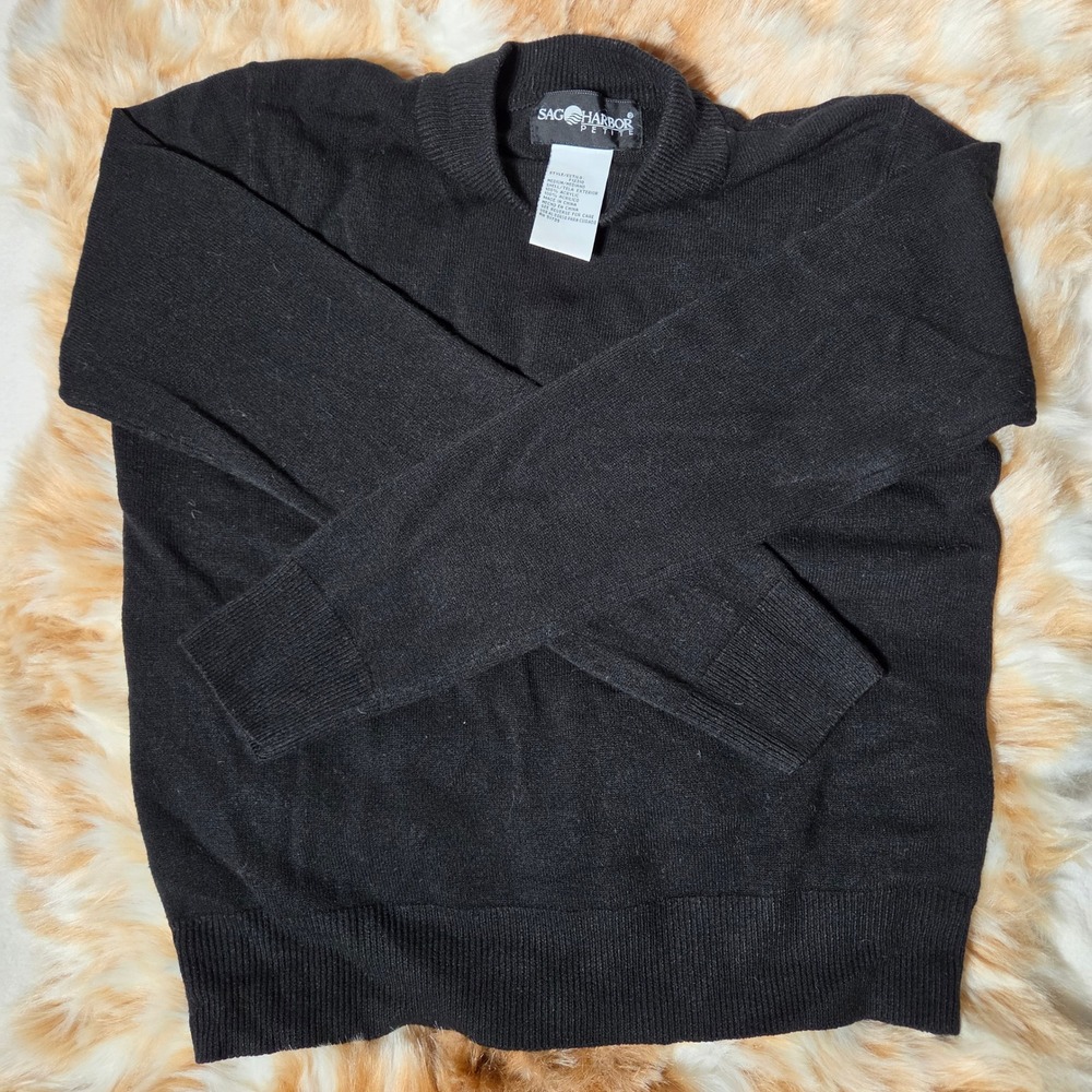 Sag Harbor Petite Womens Medium Black Mock Neck Long Sleeve Sweater F12310